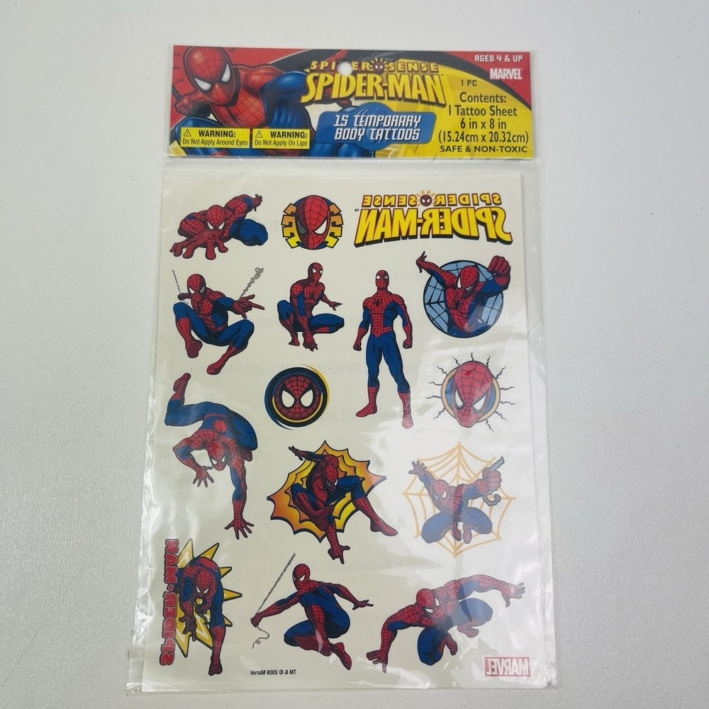 Marvel Spider-Man Temporary Tattoos 15 Count Spider Sense Tattoo Sheet 6x8in